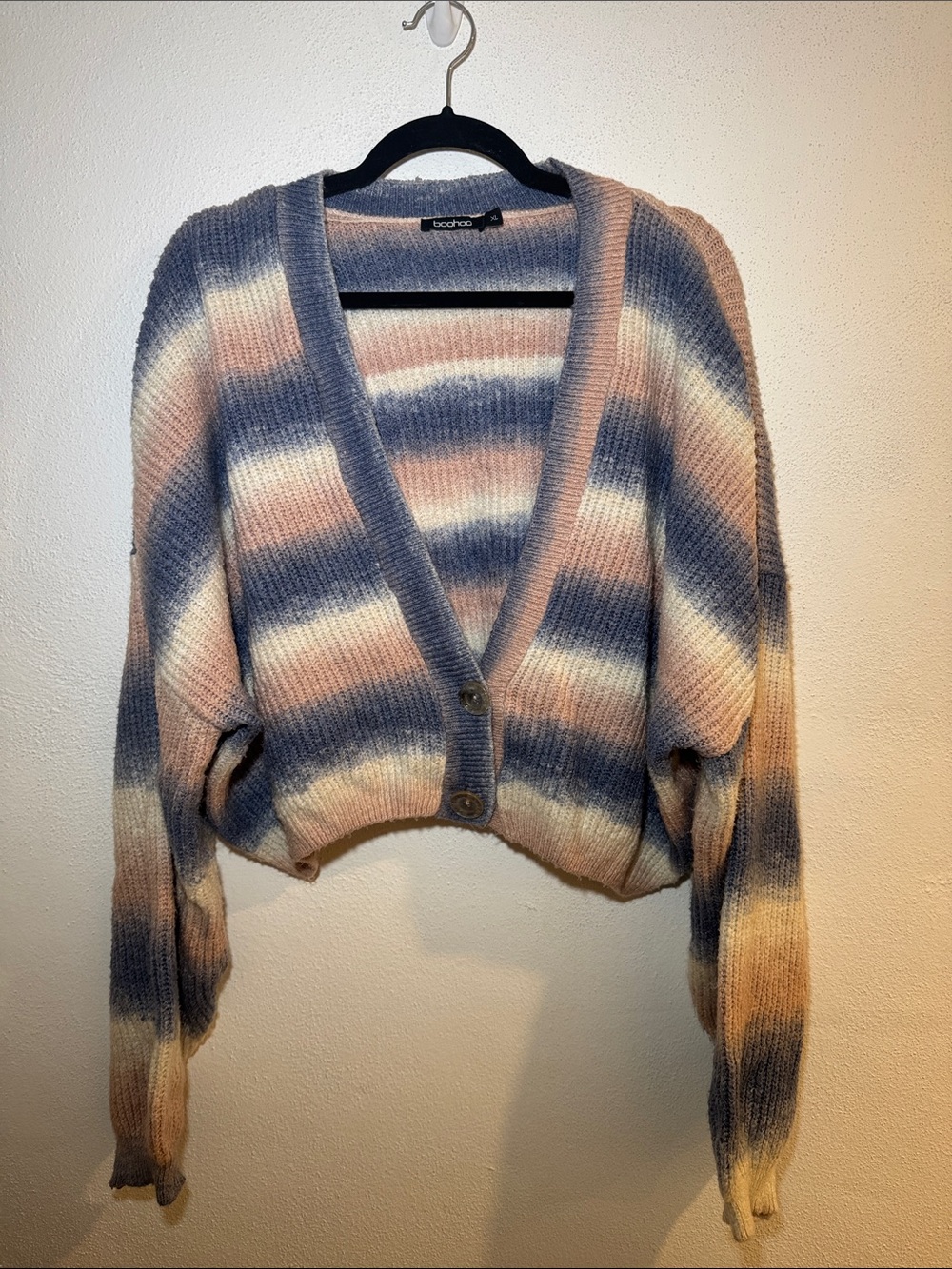 Boohoo Cropped Striped V-Neck Cardigan - SET